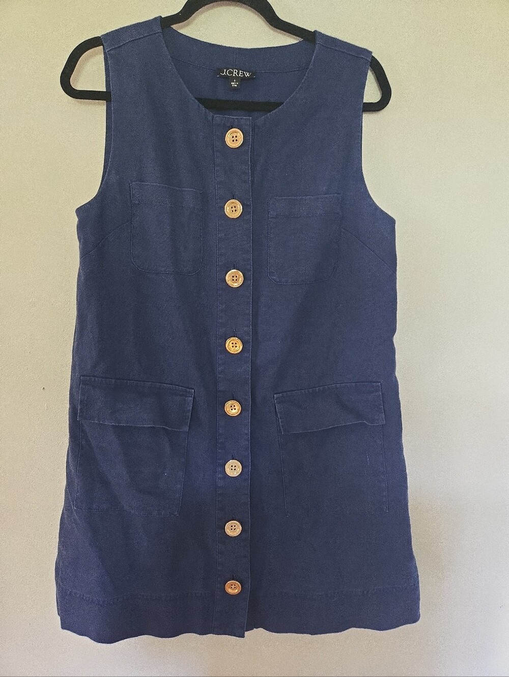 J. Crew Button Front Linen Shift Sleeveless Dress Navy Blue S - Picture 2 of 6